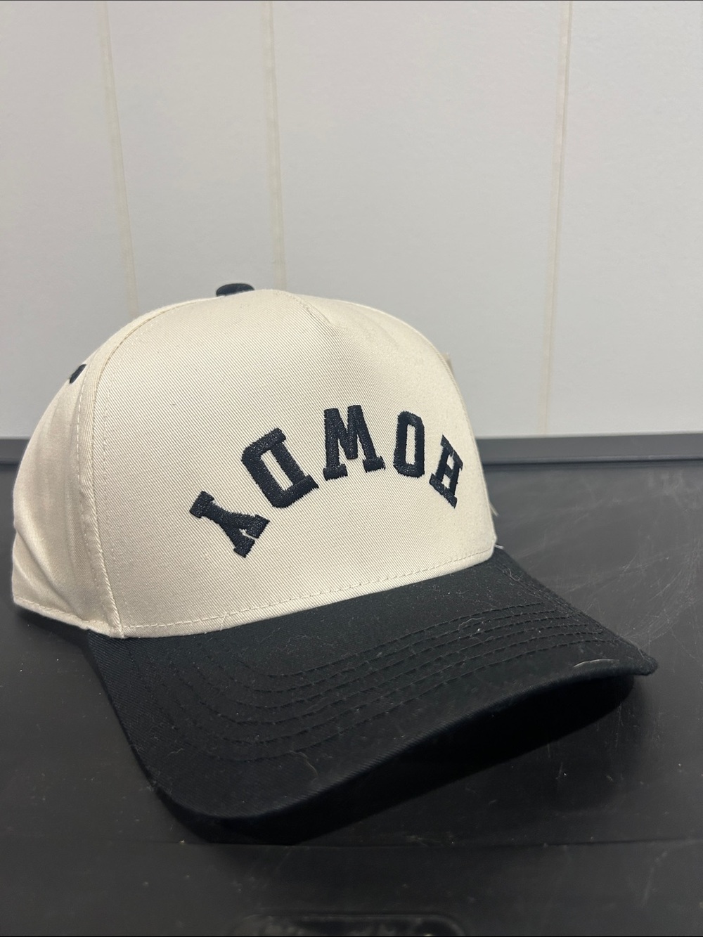 Cream and Black Embroidered Baseball Cap - Unbranded